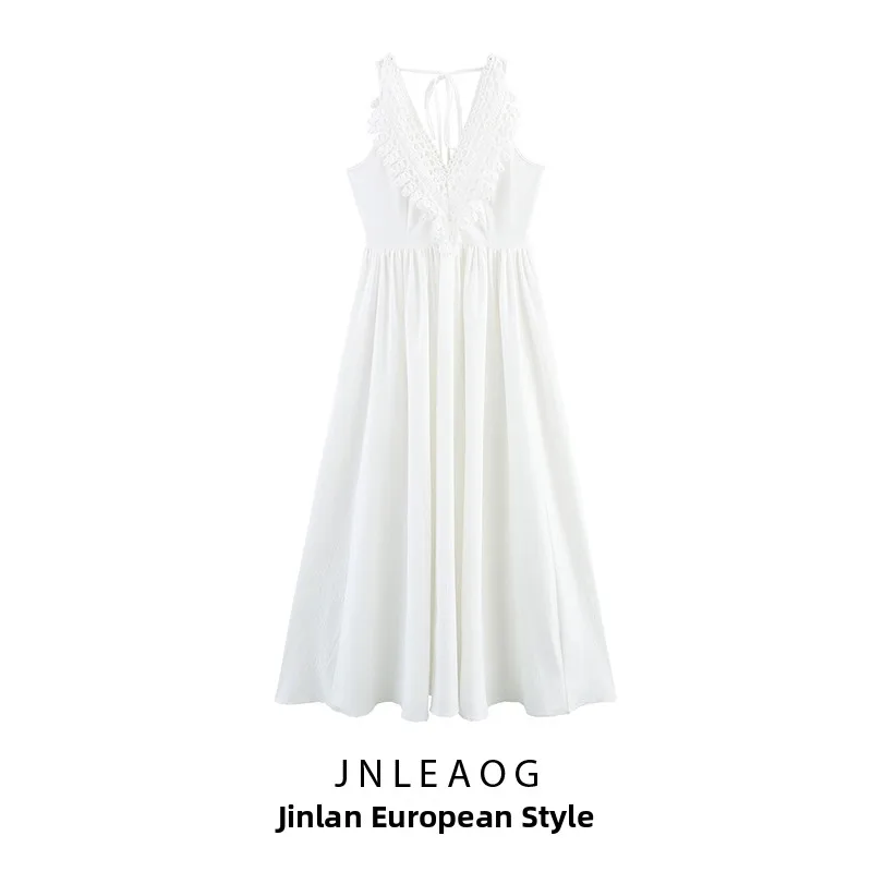 Ele Pure Color V-Ne Svel Hem Trimmed Maxi Dr Autumn New Sle Women's Faion Design JNLEAOG High Waist A-Line...