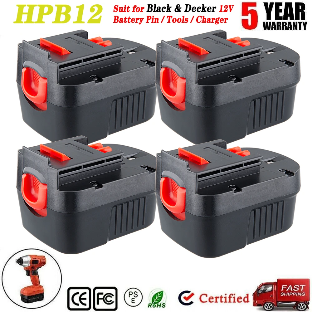 

1/2/4 шт. 4,8 Ач HPB12 Замена для Black & Decker 12 В Ni-MH аккумуляторный штифт A1712 FS120B FSB12 A12-XJ A12EX Firestorm FS120B FS120BX