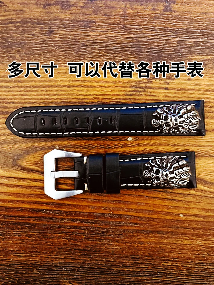 Handmade Punk Genuine Leather Watch Band 22 24 26mm Casual Cowhide Strap Men's and Women's Straps Straight Pin