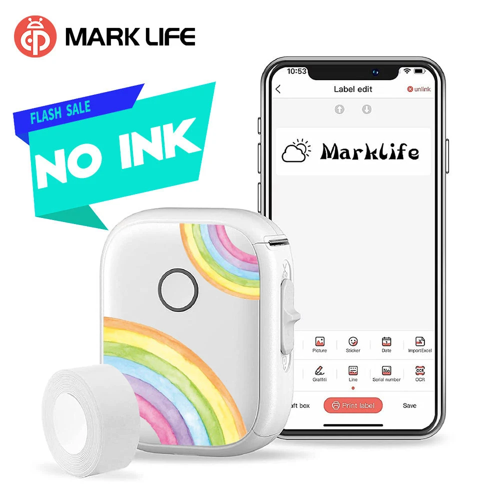 

Marklife P12 Мини Bluetooth термопринтер этикеток автоматический принтер этикеток Bluetooth клейкая наклейка этикетка для подарка/сделай сам креатив