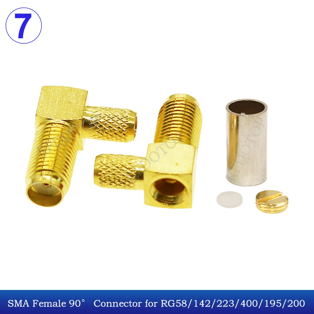 10Pcs/Lot SMA/RP SMA Male/Female Right Angle 50-3 Connector Crimp for RG58 RG142 RG223 RG400 LMR195 Cable Wire Terminal Adapter