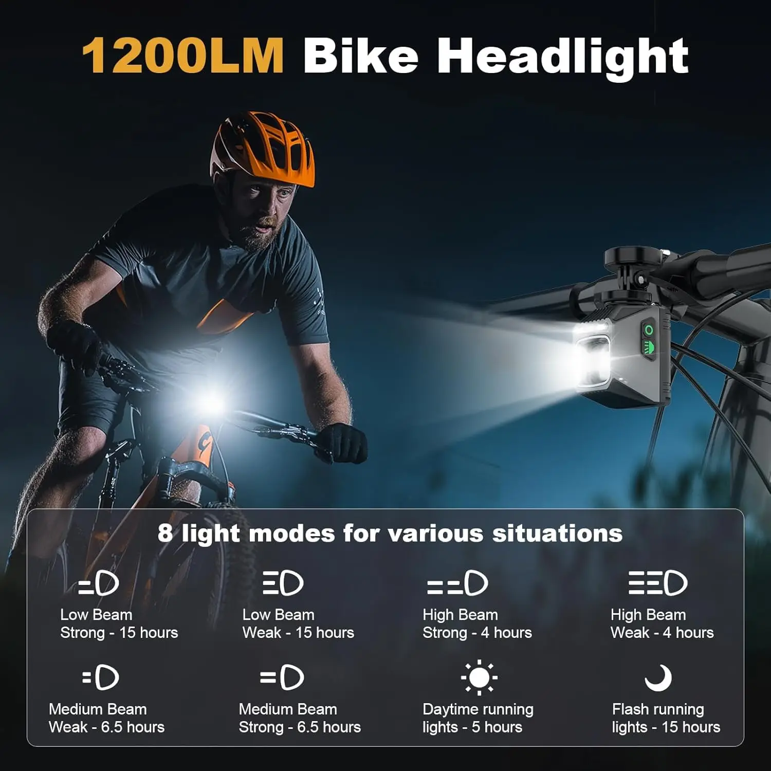 

Bike Light 1200 LM, LED USB-C Rechargeable IPX65 Waterproof for Night Riding