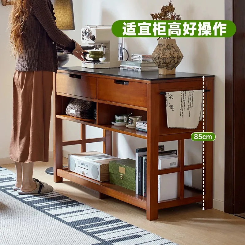 boxwood solid wood rock slab island dining table integrated small apartment medieval style living room dining side bar cabinet