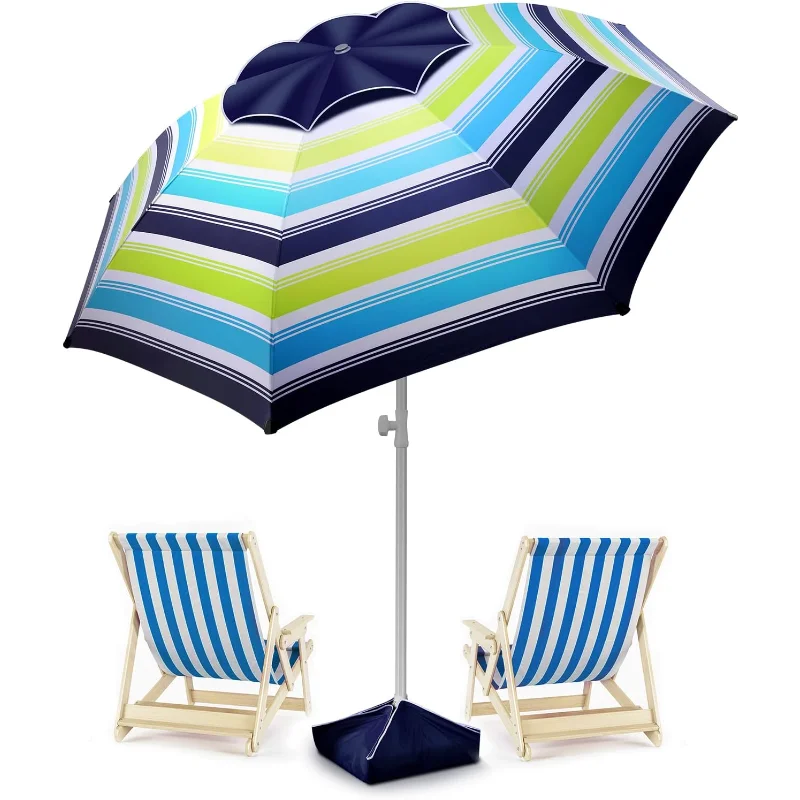 

8FT Large Beach Umbrella with Level 7 Wind Resistance, Sand Anchor, Portable Outdoor Umbrella with UPF50+ UV Protection