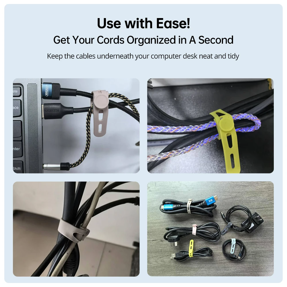 NNBILI Silicone Cable Ties Assorted Color Reusable Heavy Duty Cable Organizer Management for Fastening Cords and Wires