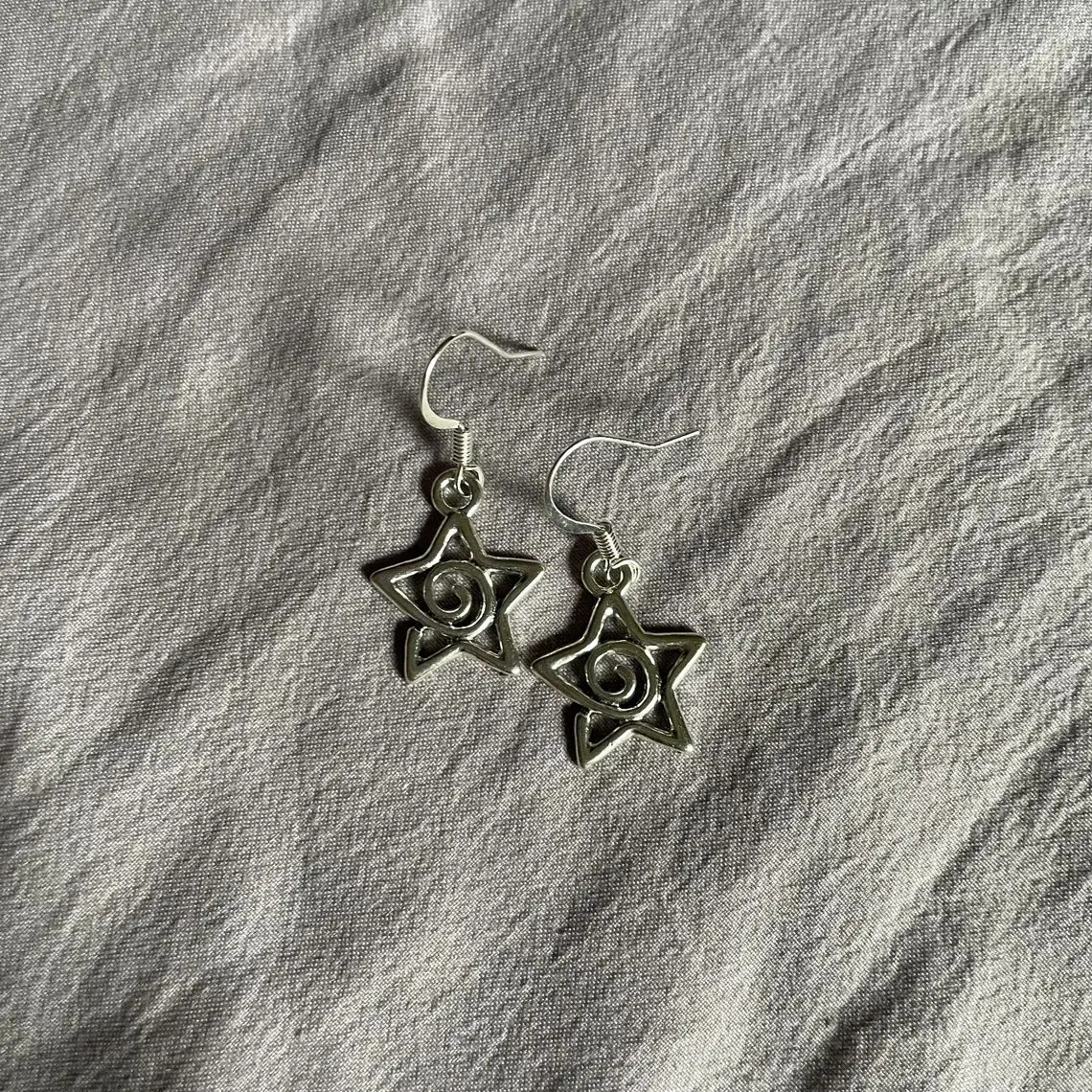 Whimsy Goth Swirly Star Earrings Silver Color Pair of Celestial  Witch Celestial Fairycore Gift Friend Women Boho Cute Gothic