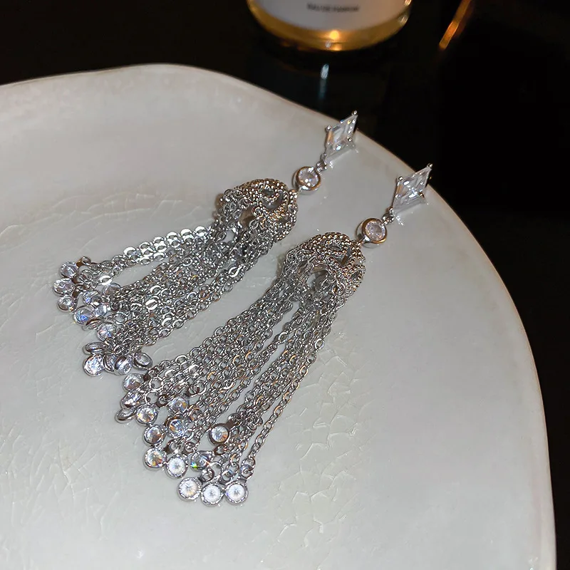 Diamond zircon lantern chain long tassel earrings exaggerated earrings