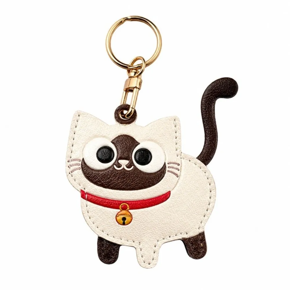 Schlüsselanhänger aus Leder, Kitty-Zugangskartenhülle, niedlicher Anti-Verlust-Ausweishalter, Taschenanhänger, Katzen-Design, Katzen-Schlüsselanhänger für Mädchen – Detail 3
