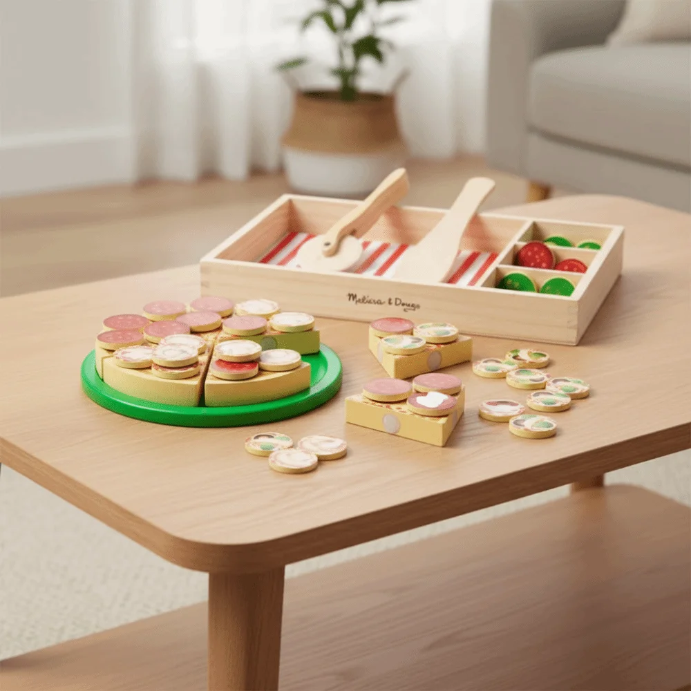 食品学習シミュレーションピザおもちゃごっこ遊びプレイハウスごっこ遊びキッチンおもちゃセット木製フルーツと野菜