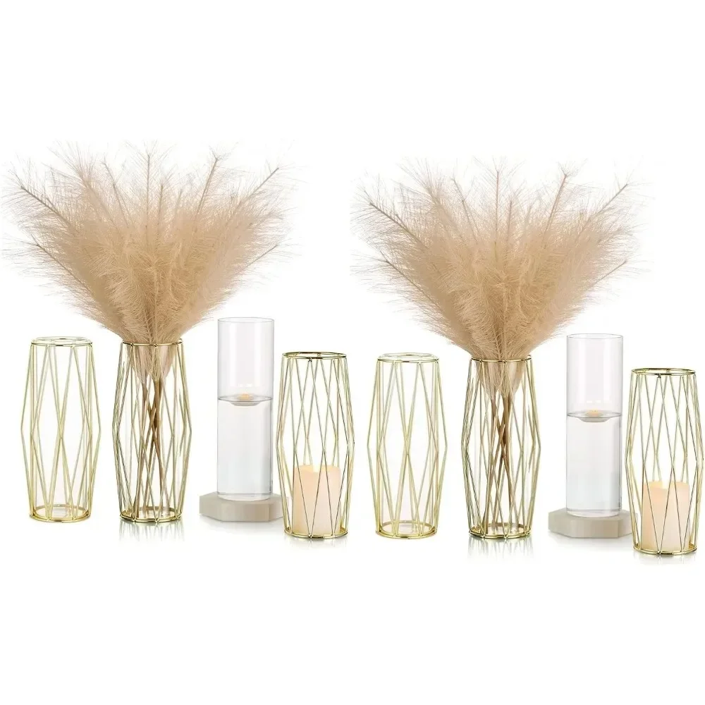 

Gold Modern Flower Vases for Centerpieces 11Inch Glass Vase with Metal Stand for Wedding Home Decor, Large, Gold-6pcs