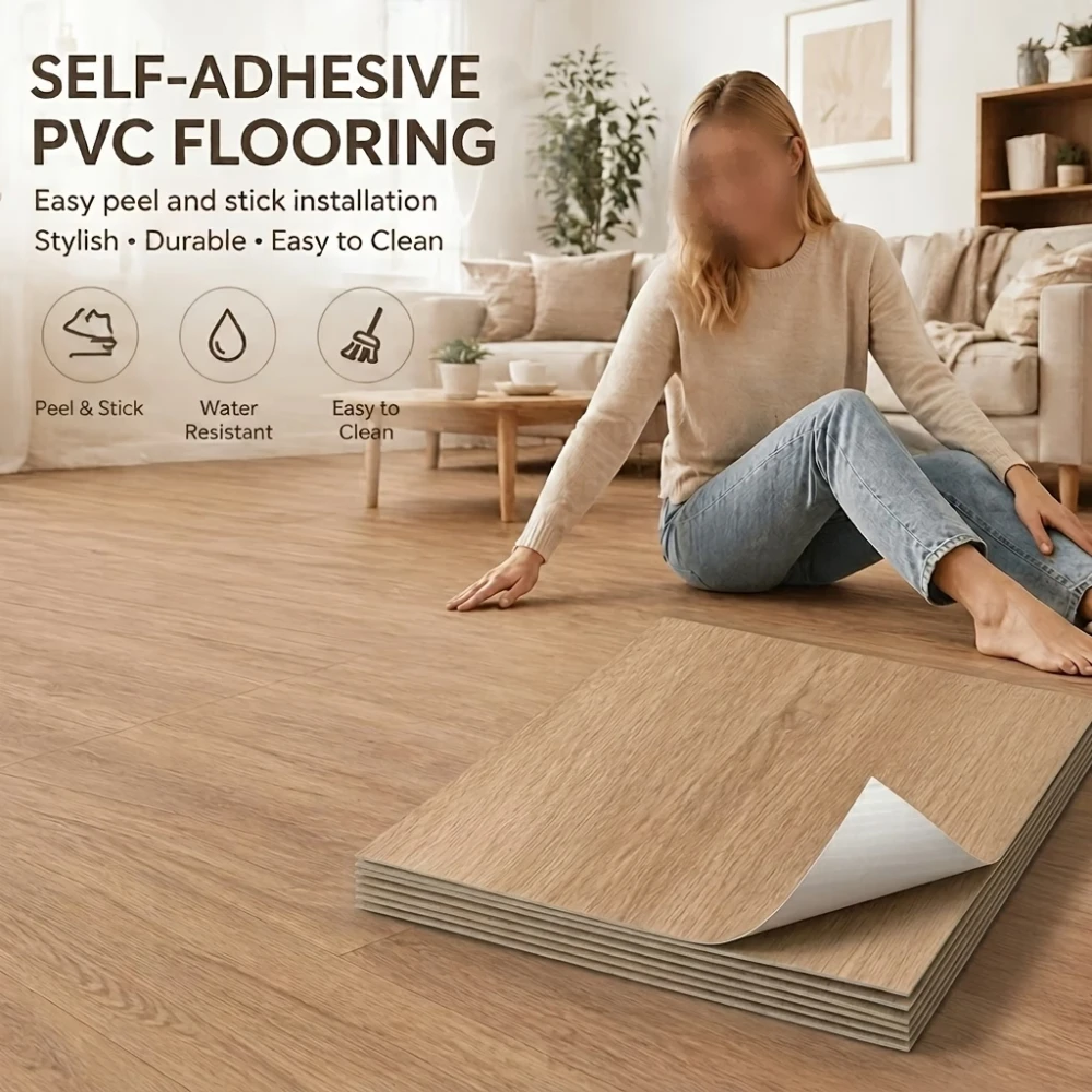 10pcs 30cmX30cm Self Adhesive Wood Grain Wall and Floor Stickers Waterproof Peel and Stick Removable Vinyl Decor Stickers