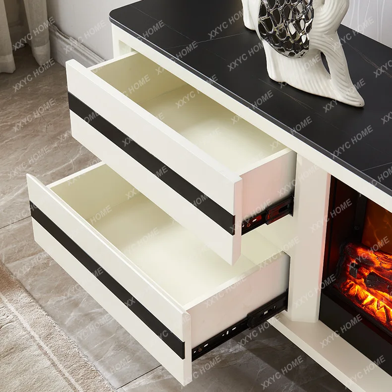 L2 meters minimalist white fireplace TV cabinet, solid wood simulated fire decorative cabinet, villa rock slab fireplace