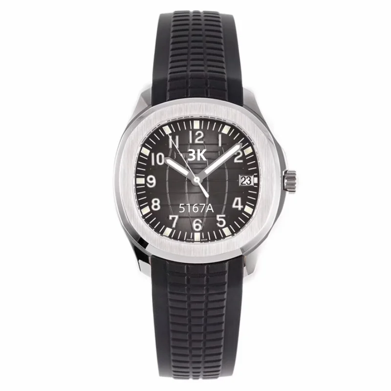 الجملة 3K Patek 8.1 مللي متر رقيقة جدا 5167A مضيئة الغوص ساعة Cal.330 الميكانيكية فيليب الساعات للرجال مع حزام مطاطي