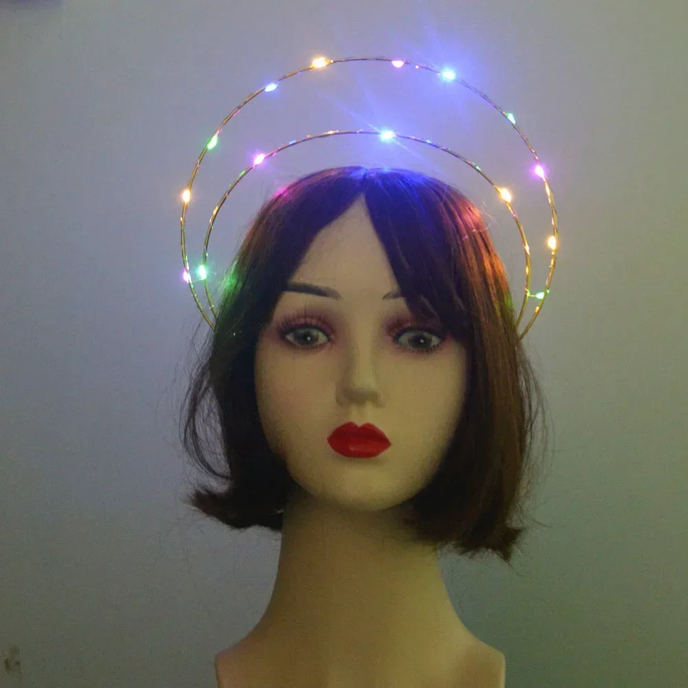 Women Girls Lights Glow LED Goddess Hair Band Halo Crown Sunburst Headband Costume Party Cosplay Headpiece Wedding Festival