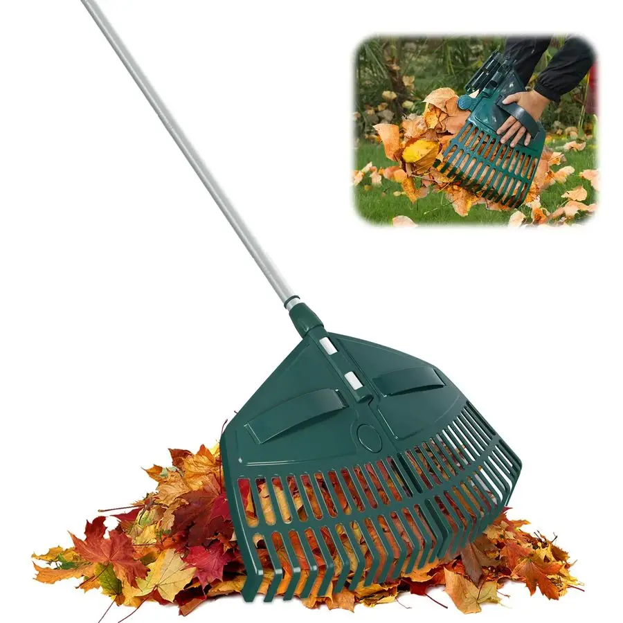 

69 Adjustable Leaf Rake with 5Section Handle, 26Tine Durable Plastic Head, DualUse Design Converts to Leaf Scoops, Lightweight Y