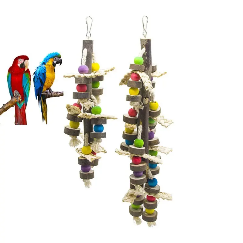 Juguetes Para morder loros de madera Natural, suministros para loros medianos a grandes, accesorios para jaulas de pájaros, juguetes para pájaros