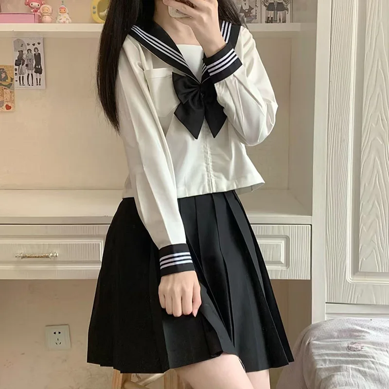 Nuovo abito da ragazza Jk uniforme scolastica giapponese sexy primavera e autunno cravatta rossa bianca tre abiti da marinaio di base da donna a maniche lunghe