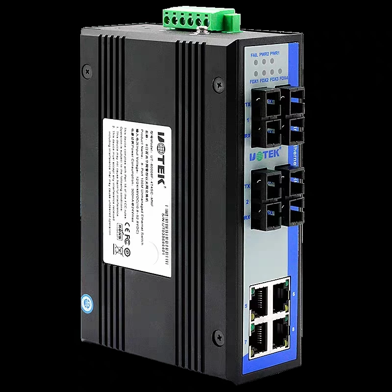 Yutai UT-60008F-4T4SC-MNF Four Optical and Four Electric Unmanaged Industrial Ethernet Switch