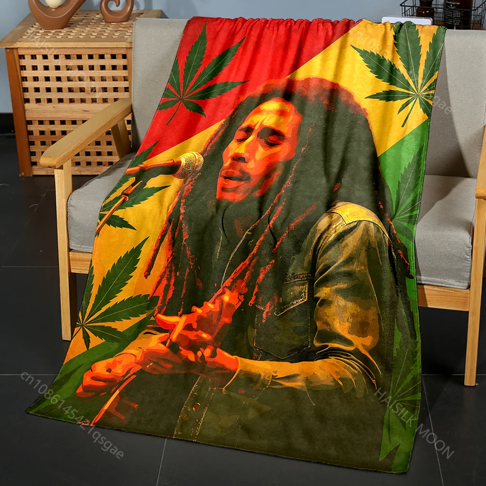 Singer with guitar and microphone Print Blanket Flannel Material Soft Warm for All Seasons Home Outdoor Camping Picnics RV