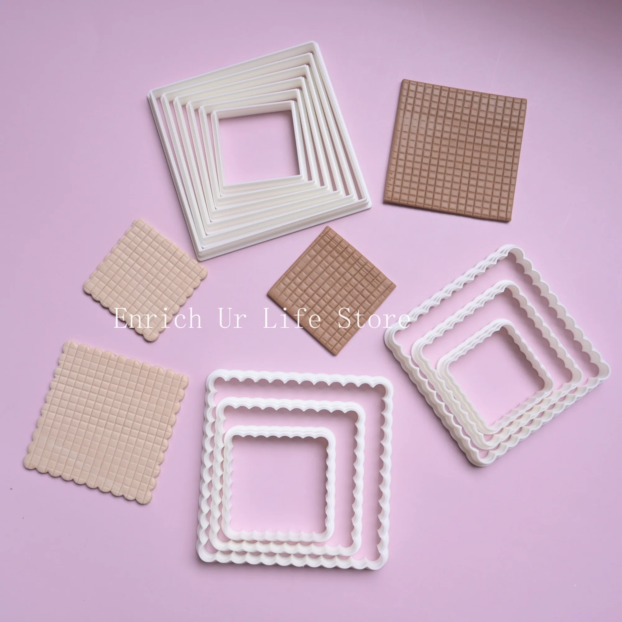 6pcs Geometric Shape Cookie Cutter Wavy Lace Square Fondant Cookie Cutting Biscuit Cutter Mold Baking Cake Decorating Supplies