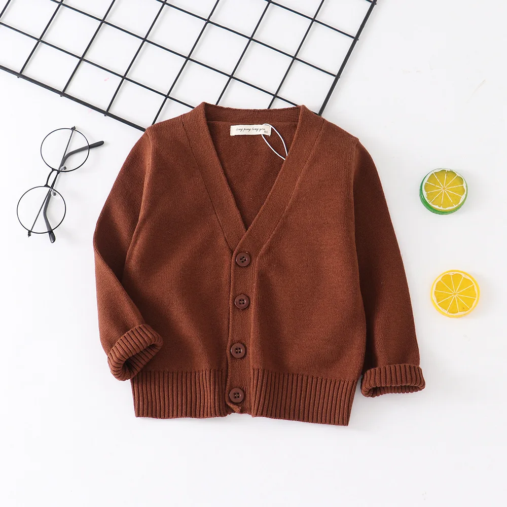 Baby Kids Cardigan Spring New Casual Long Sleeve V-neck Knitted Sweater for Boys 2-9 Years Fashion Versatile Girls Tops Clothes