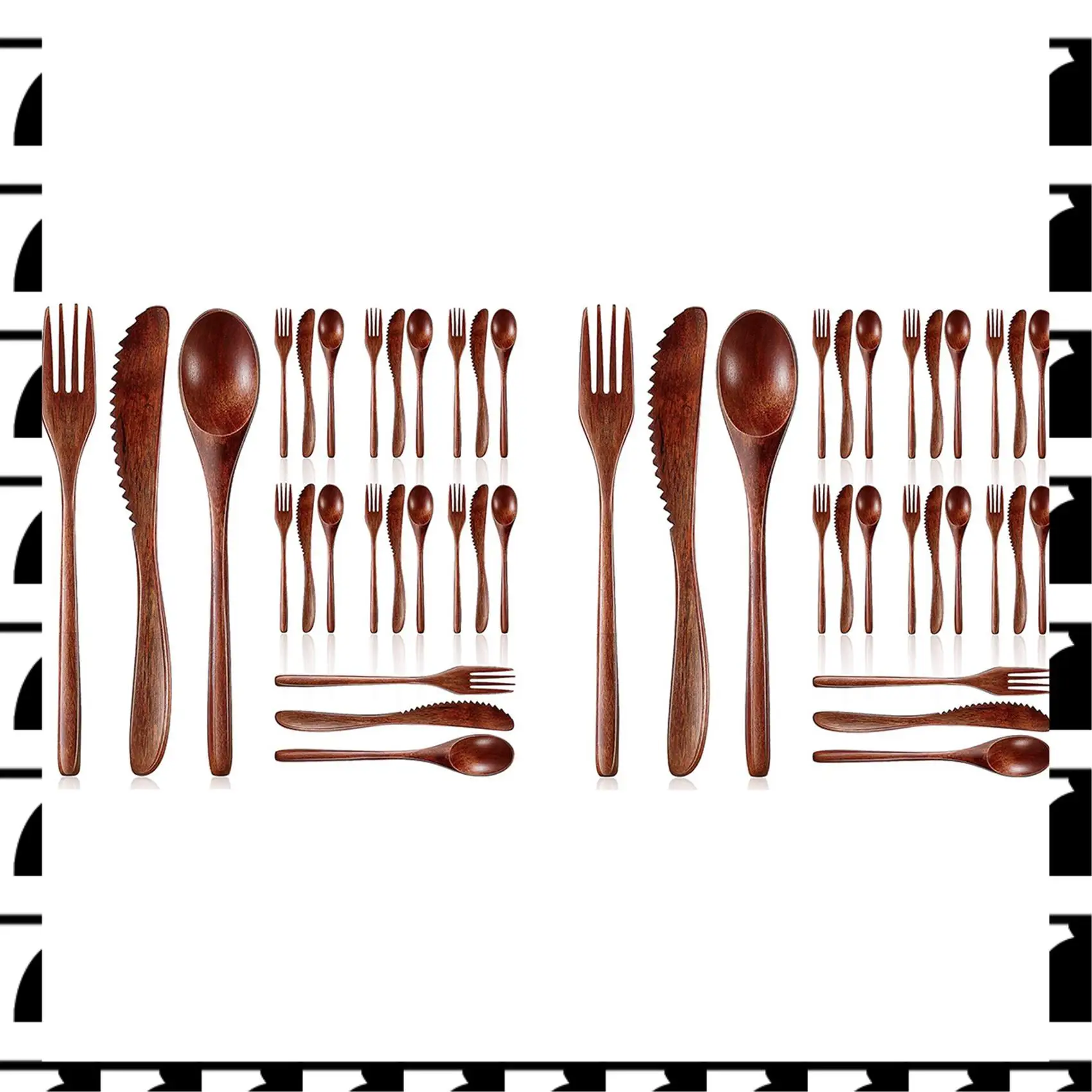 

A44U Wooden Spoon Fork Knife Cutlery Set Wooden Dinner Utensil Set Kitchen Wooden Flatware Tableware Cutlery Set (48 Pieces)
