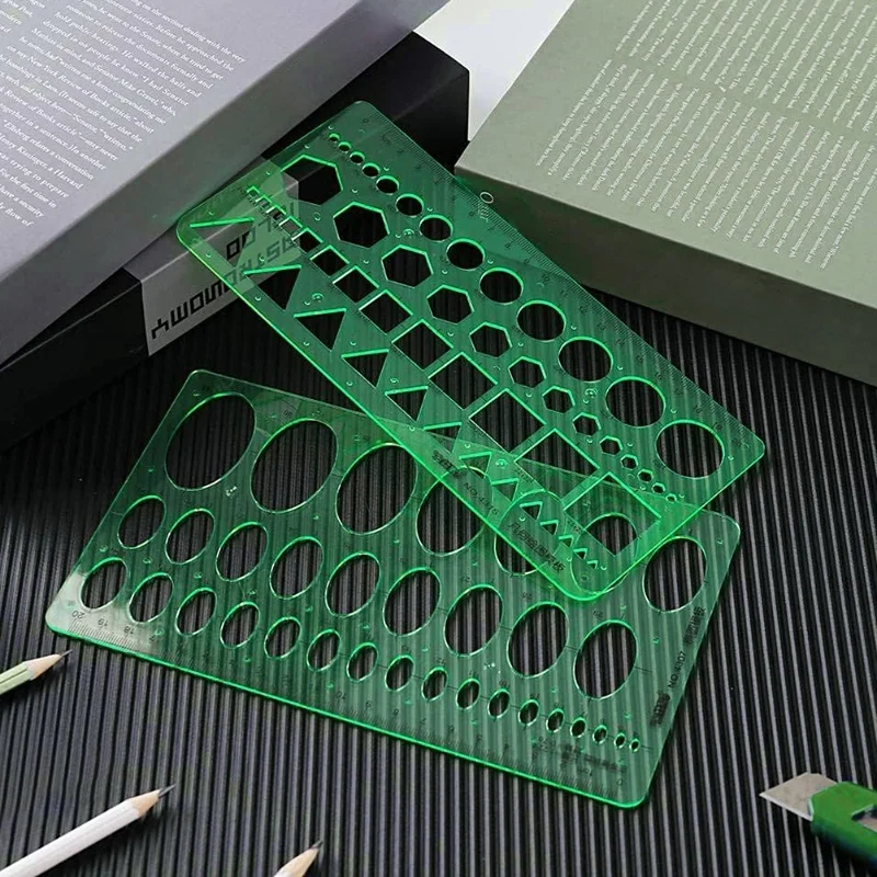 9 قطعة قوالب رسومات قياس مساطر هندسية مسطرة بلاستيكية لدراسة البناء الهندسية والتصميم #4