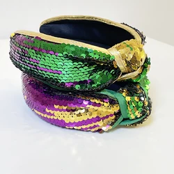 carnival Purple Gold Sequin Knot Hairband Headband Adult Hair Accessories Hair Jewley