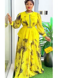 African Dresses for Women 2024 Plus Size Evening Party Long Dress Africa Clothing Elegant Turkey Muslim Print Maxi Dress