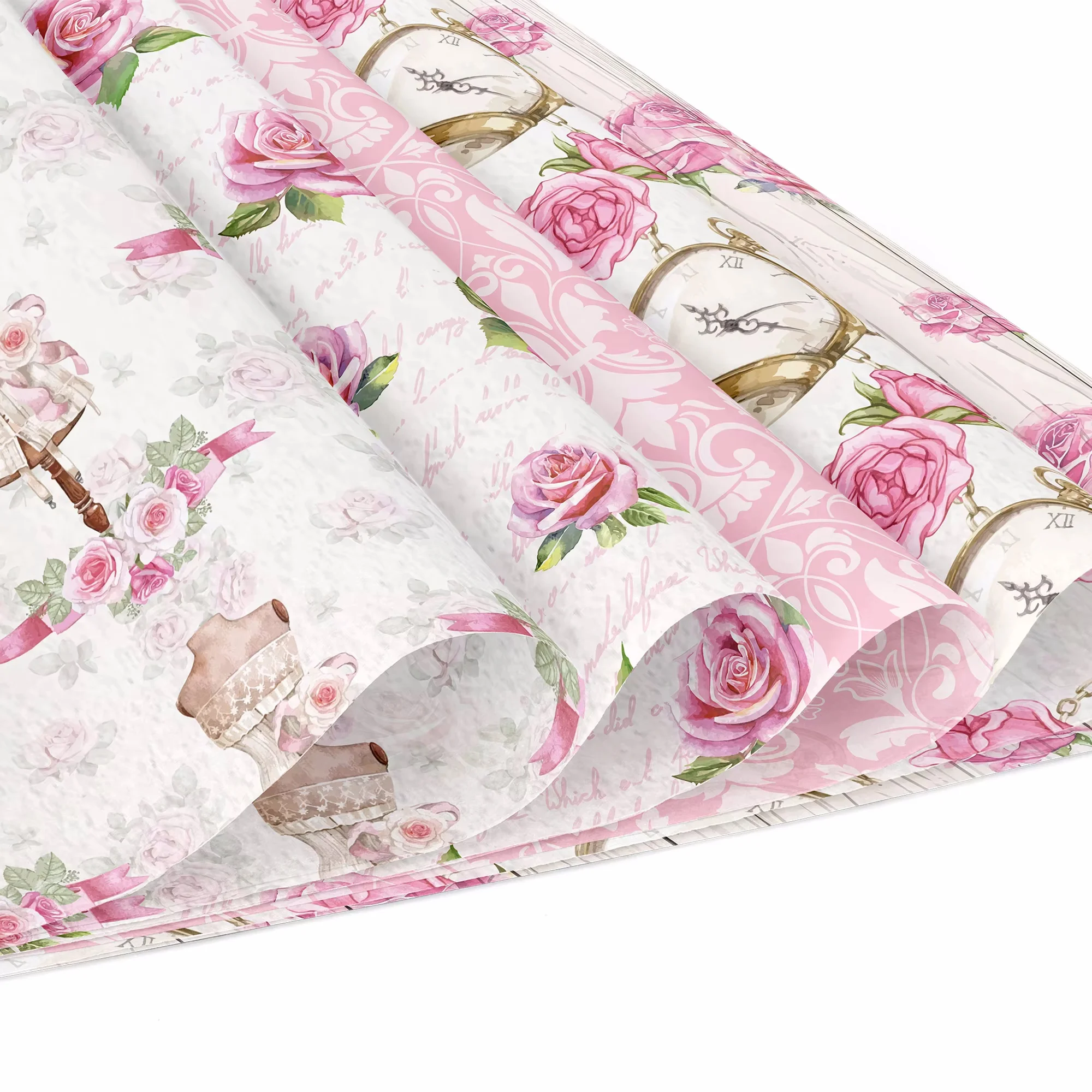 24pcs Pink Rose Clock Pattern Scrapbook Paper Party Gifts Decorative Packing Craft Wrapping Papers 30*30cm