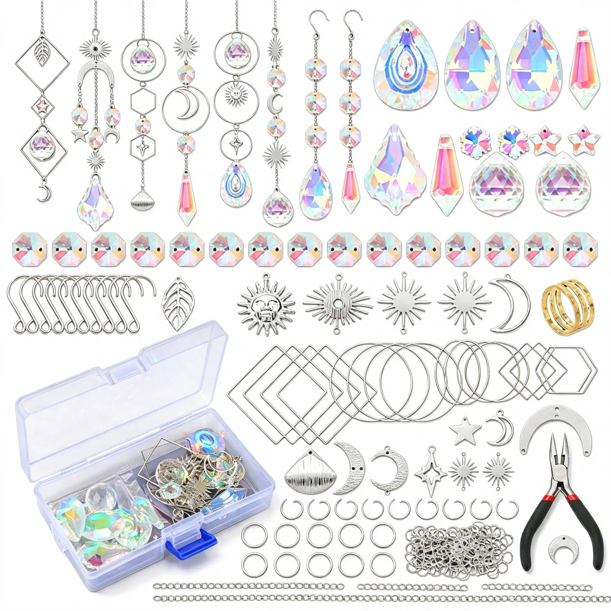 DIY Suncatcher Craft Kit Crystal Prism Rainbow Maker Moon Star Charms Pliers Set Window Hanging Ornament Making Accessories GYH