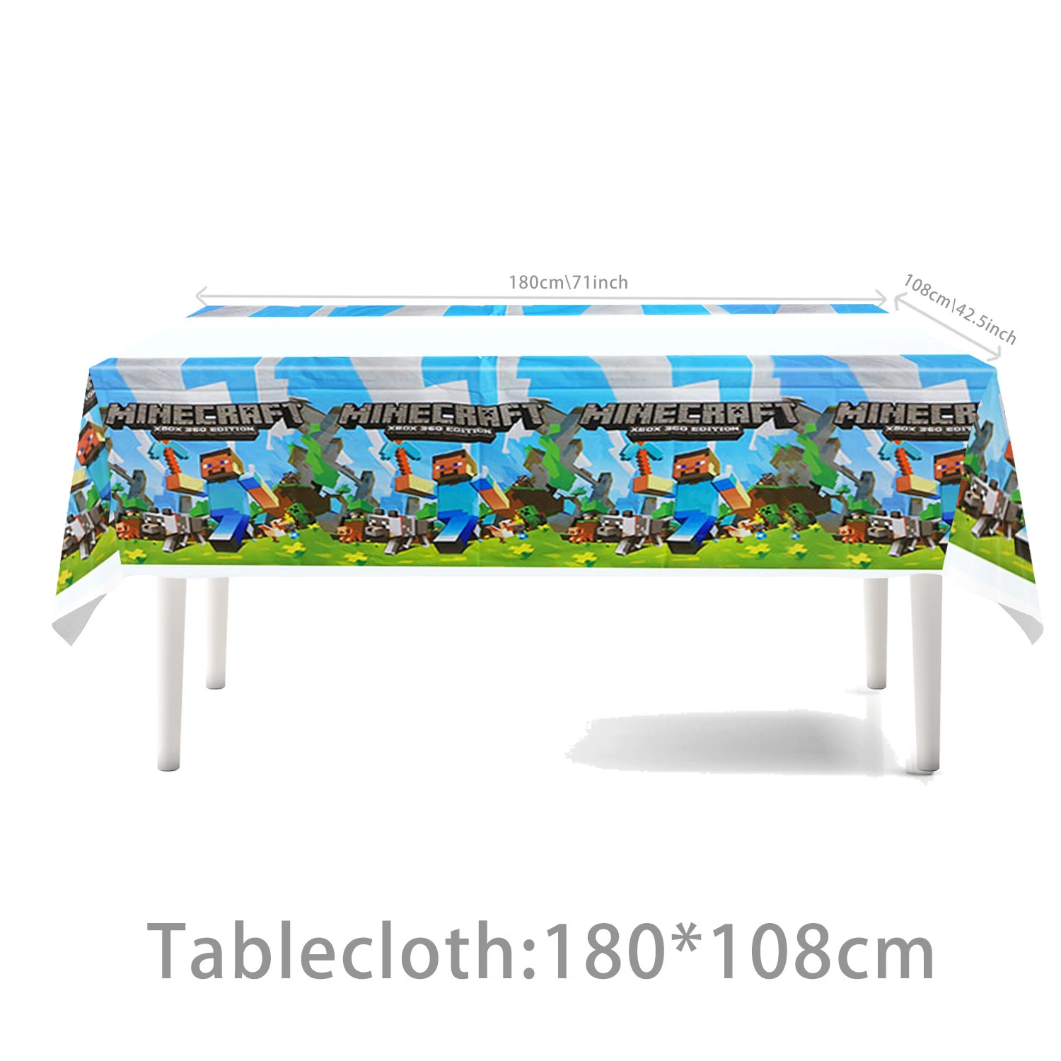 New Model Minecrafte Creeper Tablecloth Disposable PE 137x274cm for Gamer Birthday Party – Waterproof, Easy Clean, Pixel Green C
