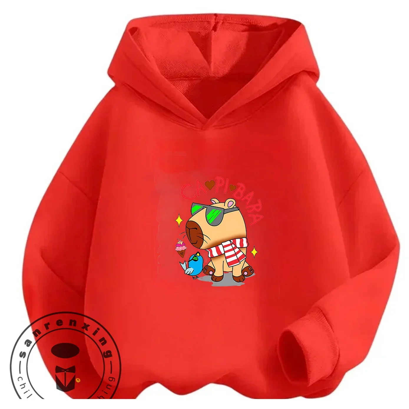 

Стильная модная толстовка с капюшоном с изображением капибары для мальчиков и девочек 3-14 лет, осенне-зимняя, милая, в стиле кавай, с мультяшным принтом, уличная, для активного отдыха, повседневная, трендовая