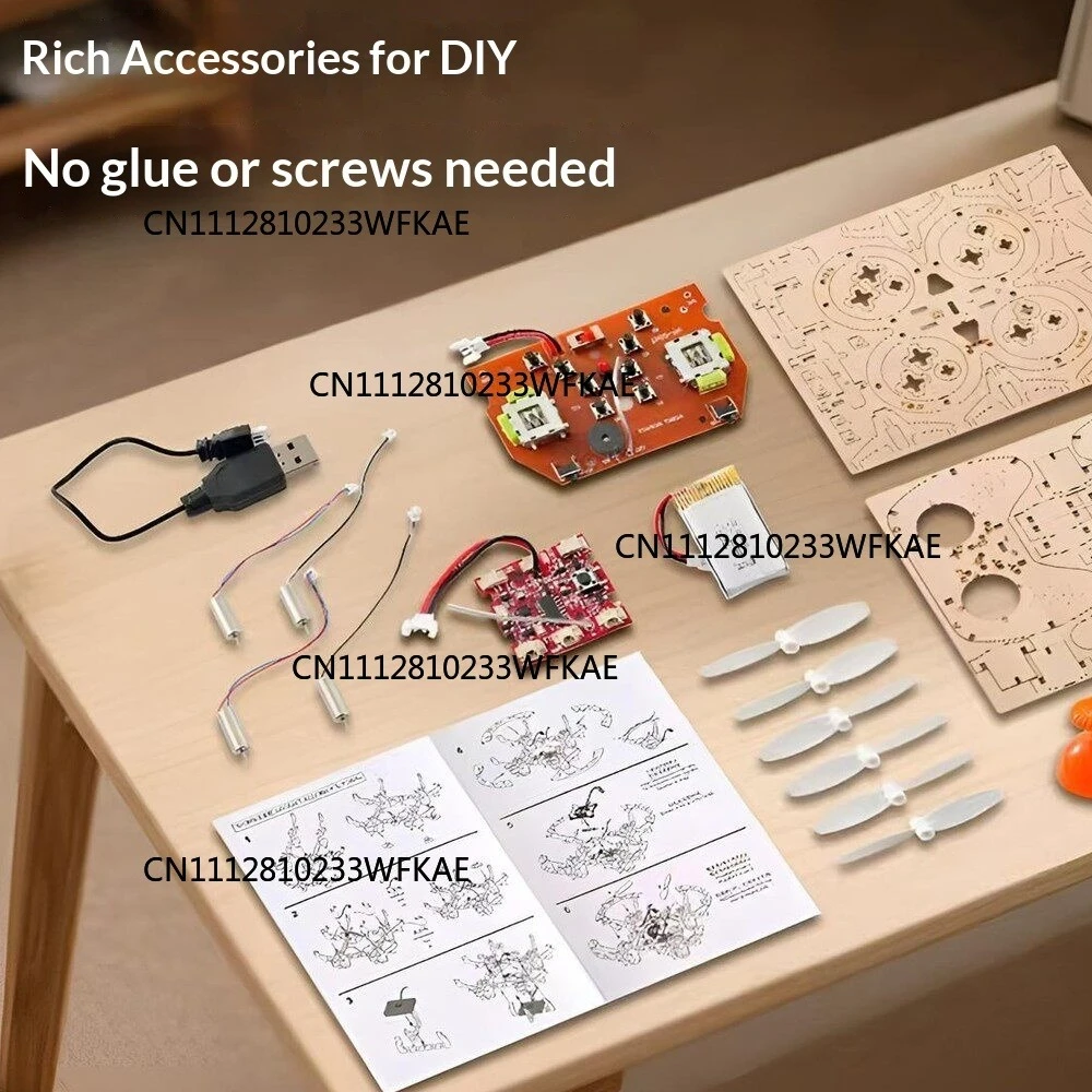 Wooden DIY Assembled Drone, Children's Quad-copter, Handmade Model, School Remote Control Airplane Toy, Aircraft Model