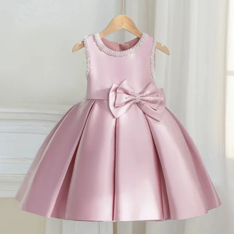 

little girl dress2025New Children's Party Holiday Ball Gown Sleeveless White Wedding Ceremony Princess Dress