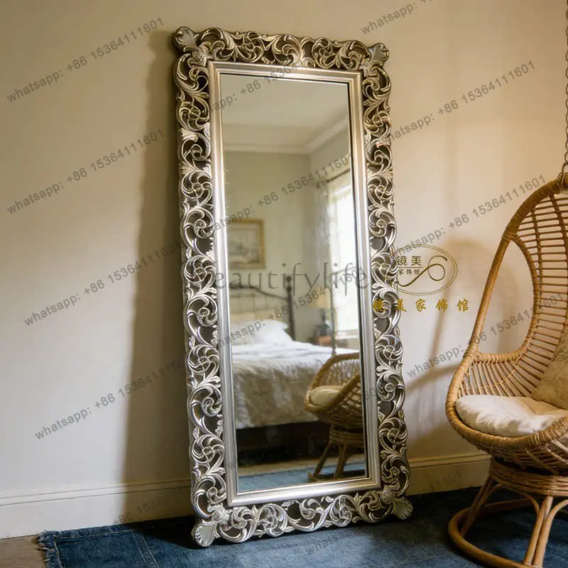 French retro full-length mirror wooden heavy industry dressing large mirror
