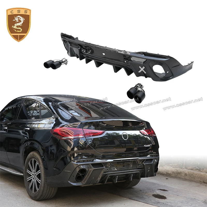 For Benz GLE Couple 2020 2021 2022 Larte Style Carbon Fiber Rear Diffuser Lip with Exhaust Tips Back Bumper Protector Car Parts