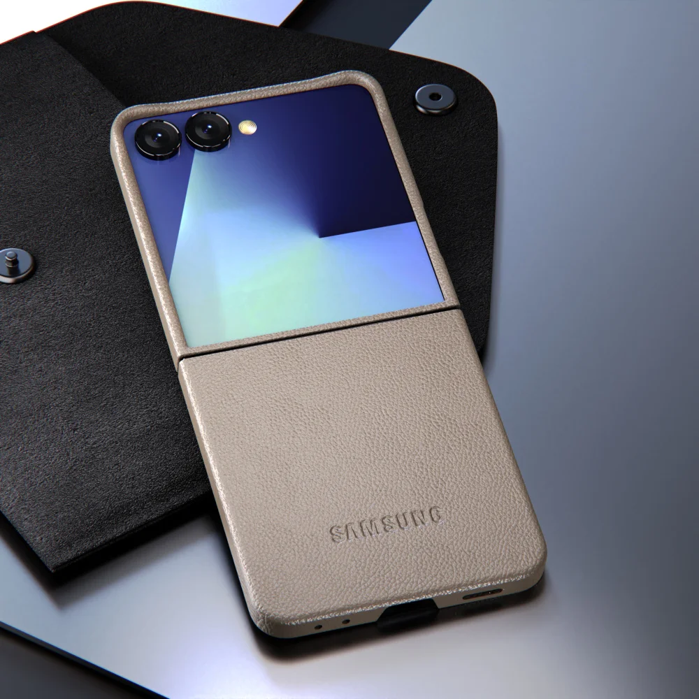 Luksusowe, oryginalne, skórzane etui ochronne do Samsung Galaxy Z Flip 7 ZFlip7, odporne na wstrząsy, z teksturą, z klapką, na tył telefonu. — zdjęcie produktu 5
