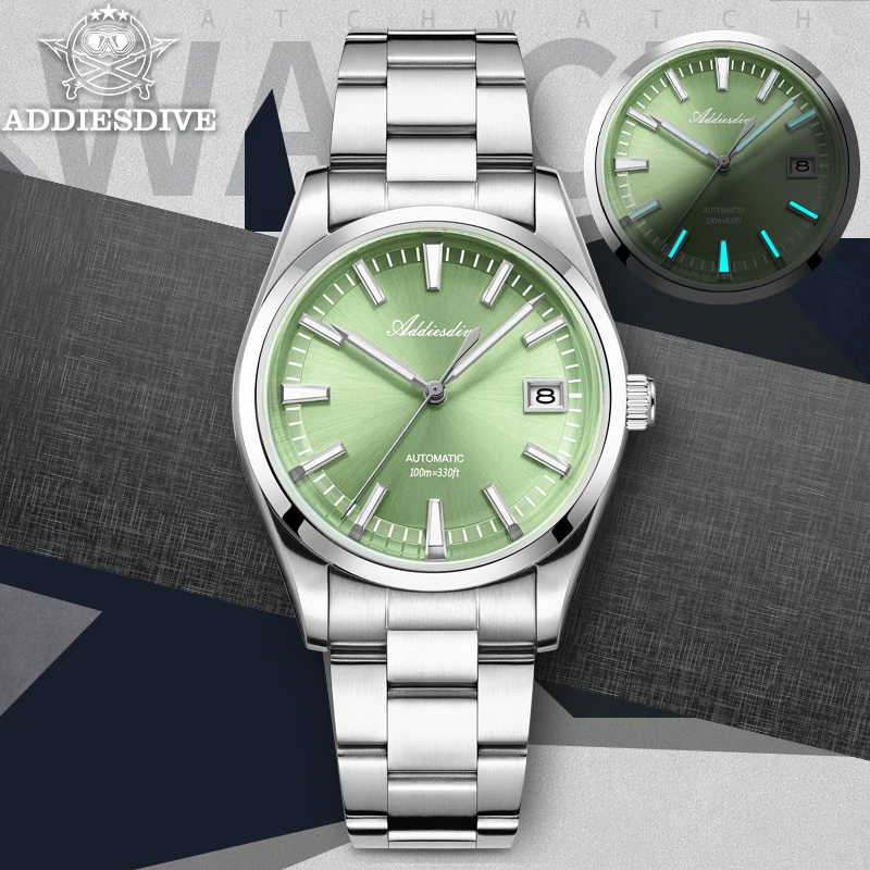 Addiesdive Luxe Automatisch Mechanisch Horloge Man Amerikaans Roestvrij Staal Nieuwe Reloj Hombre Sunburst Wijzerplaat Waterdichte Duikhorloges