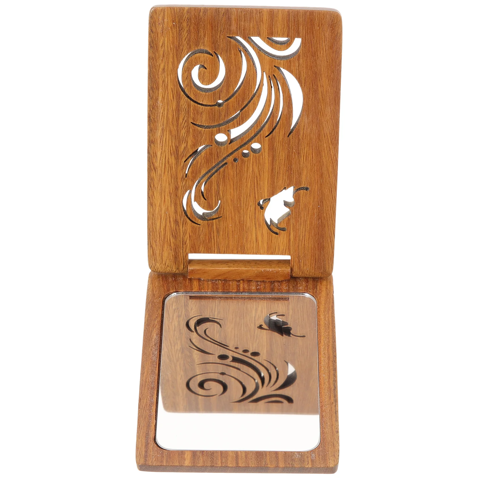 مرآة مكياج محمولة قابلة للطي بلمسة نهائية خشبية صغيرة للسفر، مرآة صغيرة مدمجة للمحفظة، مرآة جيب متينة وخفيفة الوزن #2