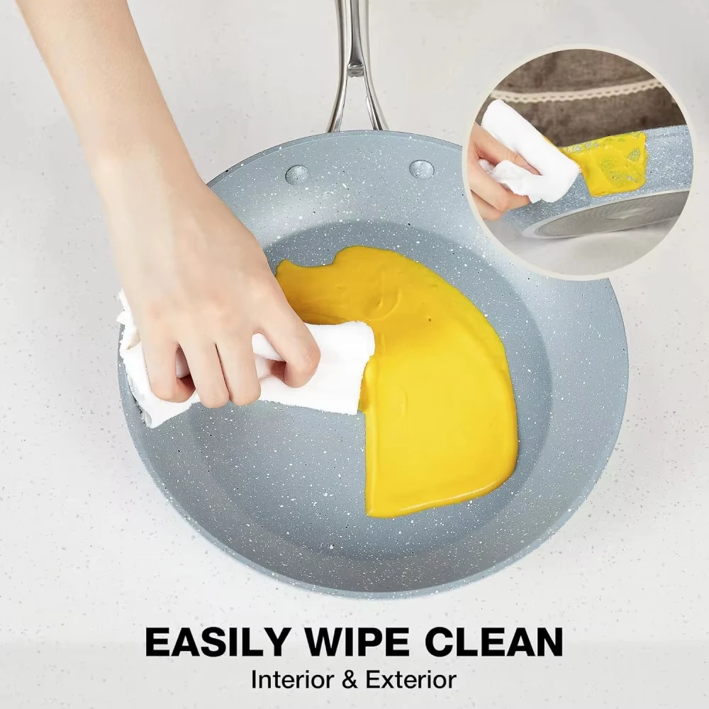 Hlafrg 8 Inch Alumini Non-stick Pancake Frying Pan Glass Lid,Three-layer Marble Coating with Heat-Resistant Handle Multifunction