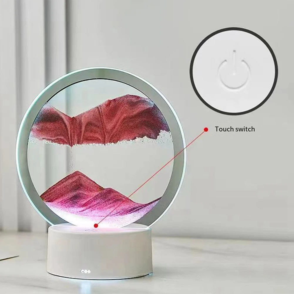 Lampada da tavolo USB con pittura a sabbia fluida 3D HW, clessidra mobile Luce notturna con pittura a sabbia di paesaggio marino profondo, oro durevole facile