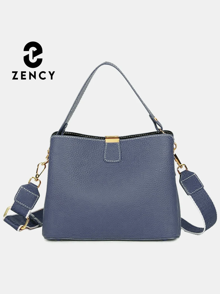 Zency New Genuine Leather Shopper Shoulder Bag Large Capacity Bucket Handbag Simple High Quality Women Crossbody Bag Three Layer