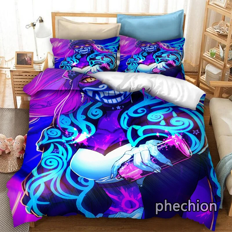 phechion K DA Neon Akali 3D Print Bedding Set Duvet Covers Pillowcases One Piece Comforter Bedding Sets Bedclothes Bed K365