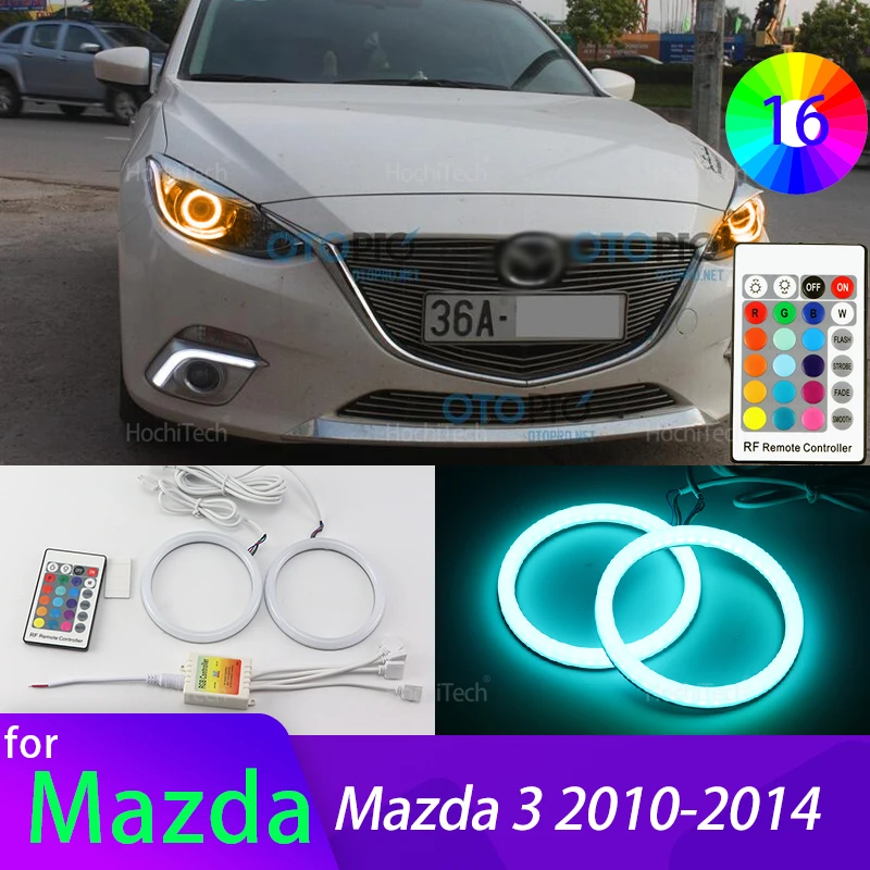 

For Mazda 3 2010-2014 Car Accessories High Quality Remote Control 16-Color RGB Cotton LED Angel Eye Rings Daytime Light