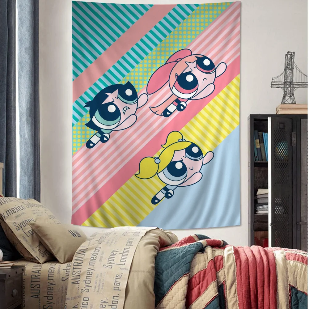 The Power-puff-Girls Hippie Wall Hanging Tapestries Art Science Fiction Room Home Decor Kawaii Room Decor