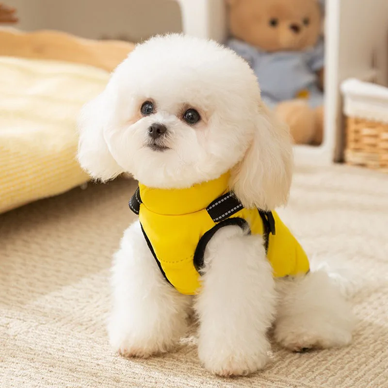 Bichon Outdoor Jacket Winter Warm Dog Clothes Teddy Simple Outdoor Traction Vest Small Dog Thickened Apparel XS-XL