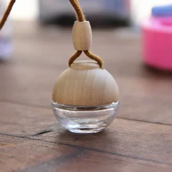 8ml Auto Perfume Bottle Essential Oil Container Spherical Wooden Cover Transparent Car Perfume Pendant Bottle Glass Portable