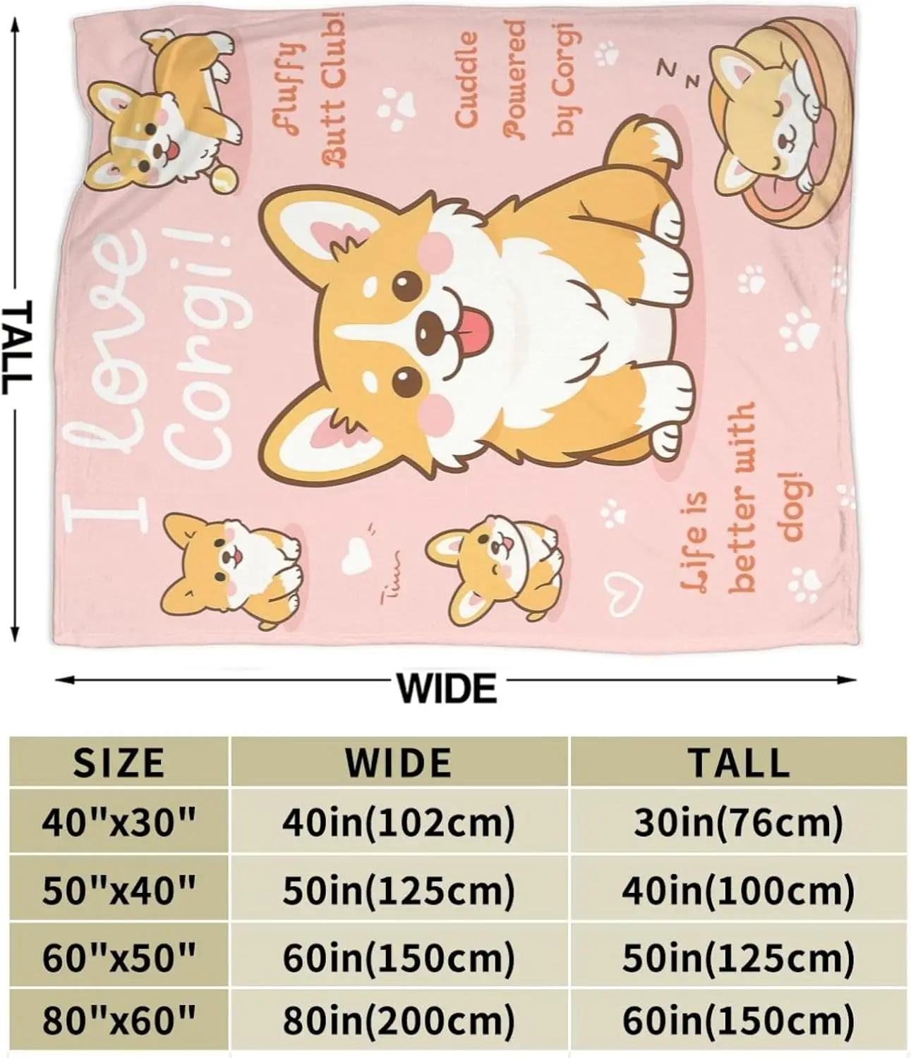 Giant Corgi Dog Lover Blanket Throw Cozy Home Decor Plush Blanket for Autumn Spring Season Pets Gift Idea