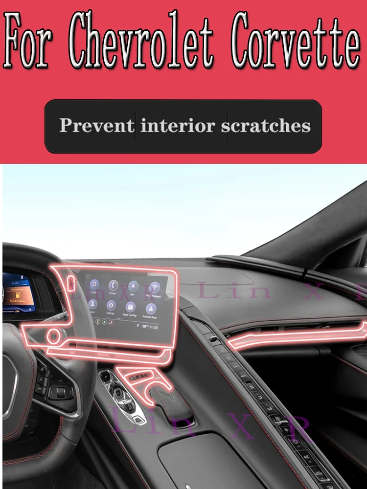 For Chevrolet Corvette C8  Car Interior Center console Transparent PPF-TPU Protective film Anti-scratch Repair film Accessories